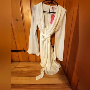 V Neck Short White Dress